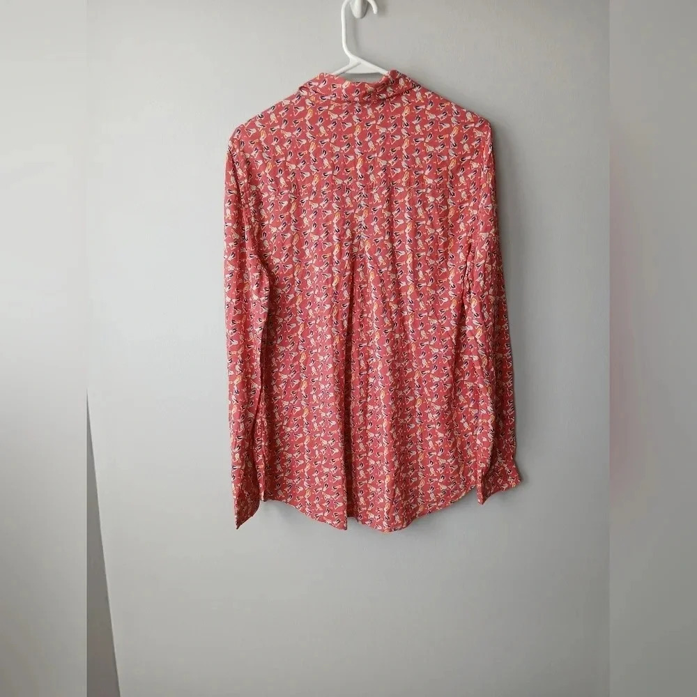 Beachlunchlounge women's M orange bird print long sleeve shirt tropical viscose - Picture 3 of 7